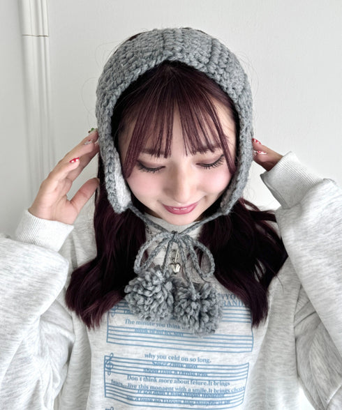 フラワークロシェ編みポンポンイヤーマフ | NU6244042 | グレー