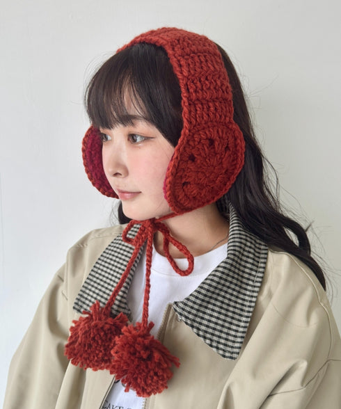 フラワークロシェ編みポンポンイヤーマフ | NU6244042 | テラコッタ