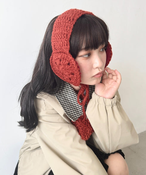 フラワークロシェ編みポンポンイヤーマフ | NU6244042 | テラコッタ