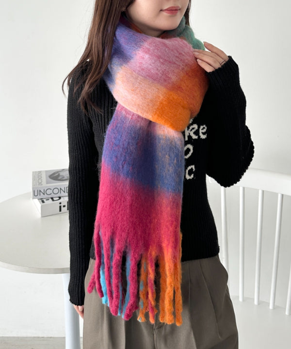 マルチチェックボリュームフリンジマフラー | CL6244004 | パープル