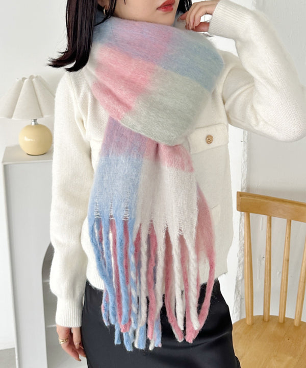 マルチチェックボリュームフリンジマフラー | CL6244004 | ライトピンク