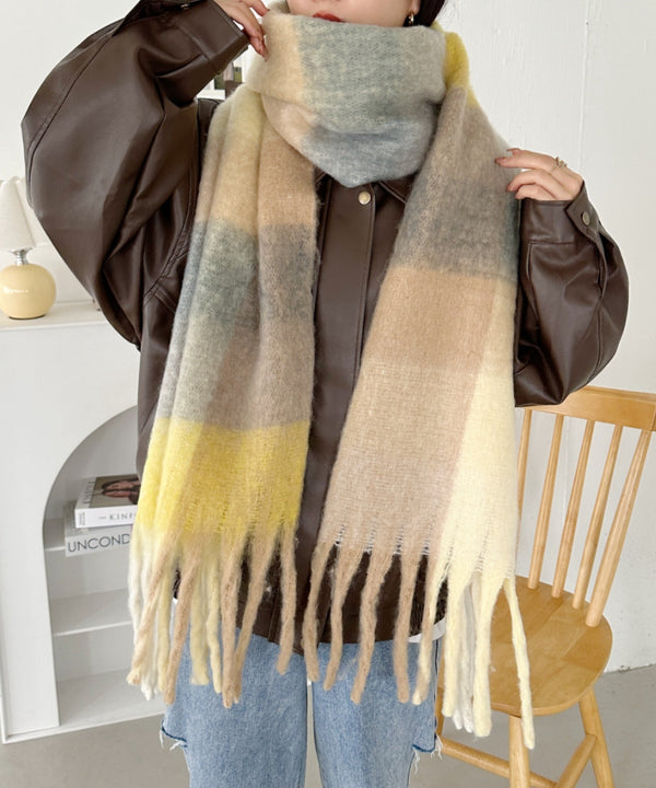 マルチチェックボリュームフリンジマフラー | CL6244004 | イエロー