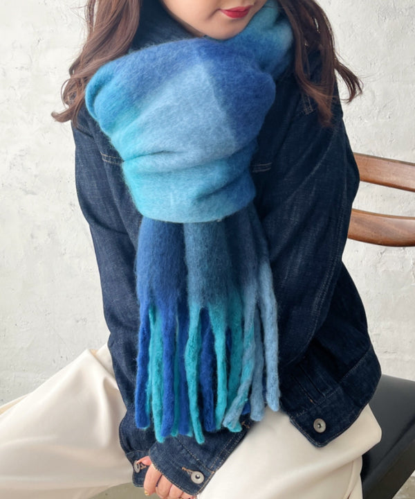 マルチチェックボリュームフリンジマフラー | CL6244004 | ブルー