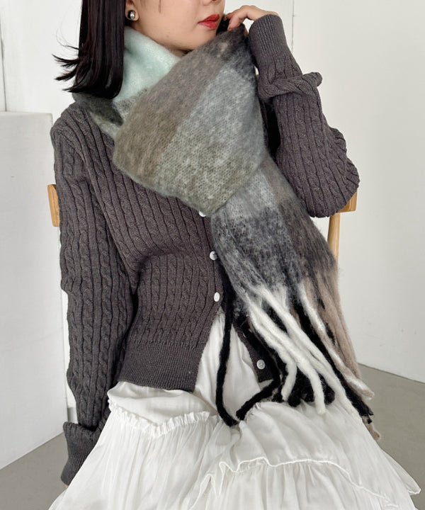 マルチチェックボリュームフリンジマフラー | CL6244004 | ミント