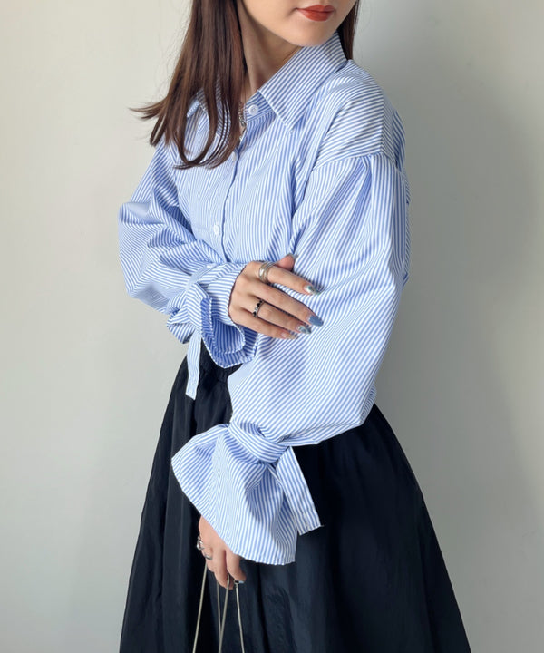 2WAY ボリュームスリーブ ルーズストライプシャツトップス | CL2233154 | ブルー