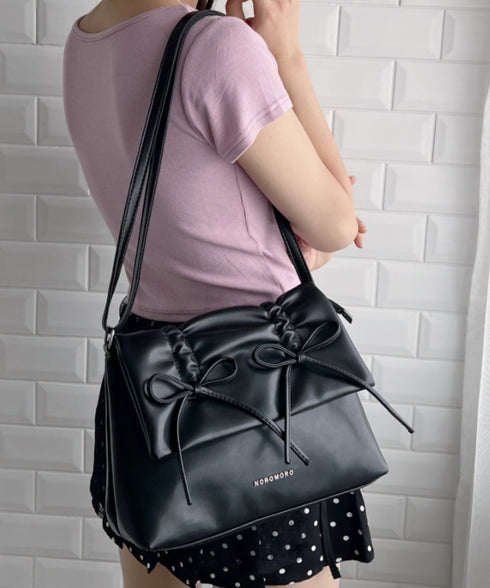 ダブルリボンスクエアショルダーバッグ | LO1241459 | ブラック