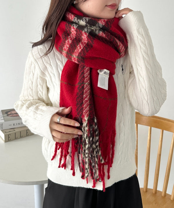 シンプルタータンチェックマフラー | CL6244015 | レッド