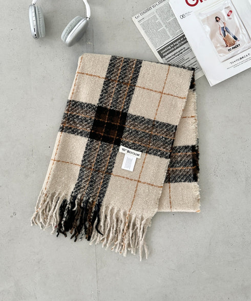 シンプルタータンチェックマフラー | CL6244015 | ベージュ