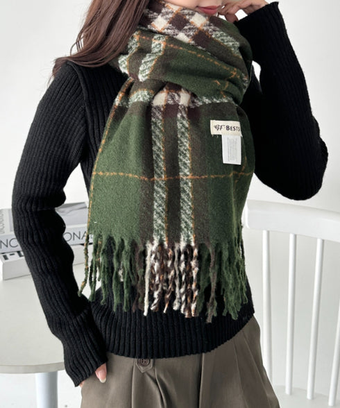 シンプルタータンチェックマフラー | CL6244015 | グリーン