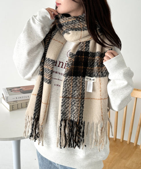 シンプルタータンチェックマフラー | CL6244015 | ベージュ