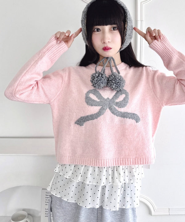 リボンジャガードニットトップス | LO2244062 | ピンク