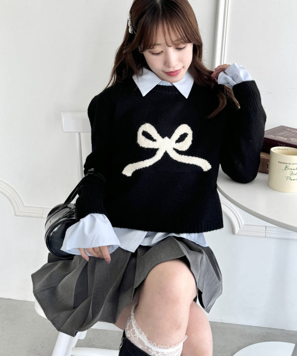 リボンジャガードニットトップス | LO2244062 | ブラック