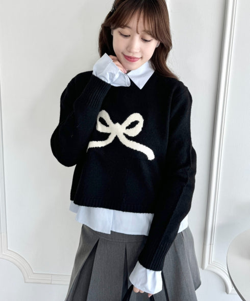 リボンジャガードニットトップス | LO2244062 | ブラック