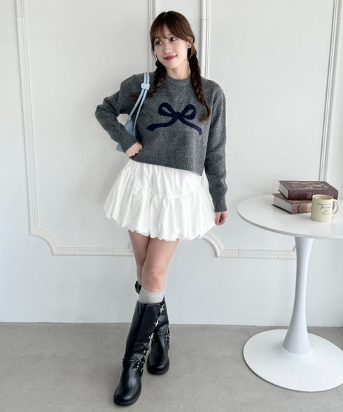 リボンジャガードニットトップス | LO2244062 | グレー