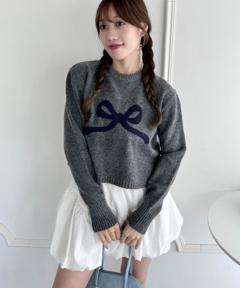 リボンジャガードニットトップス | LO2244062 | グレー