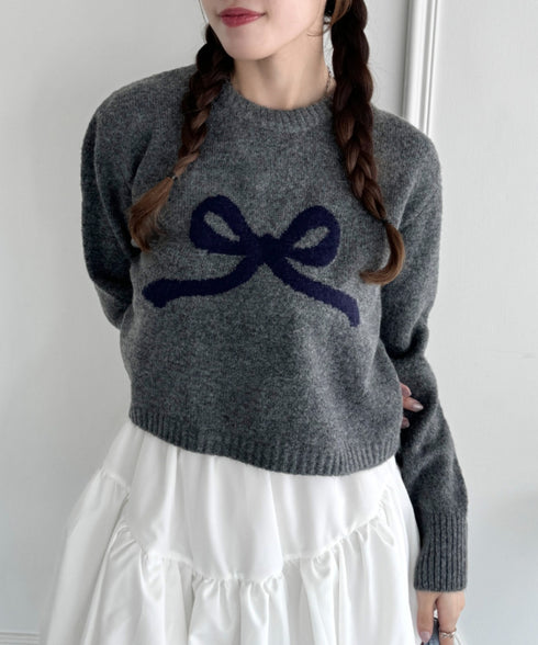 リボンジャガードニットトップス | LO2244062 | グレー