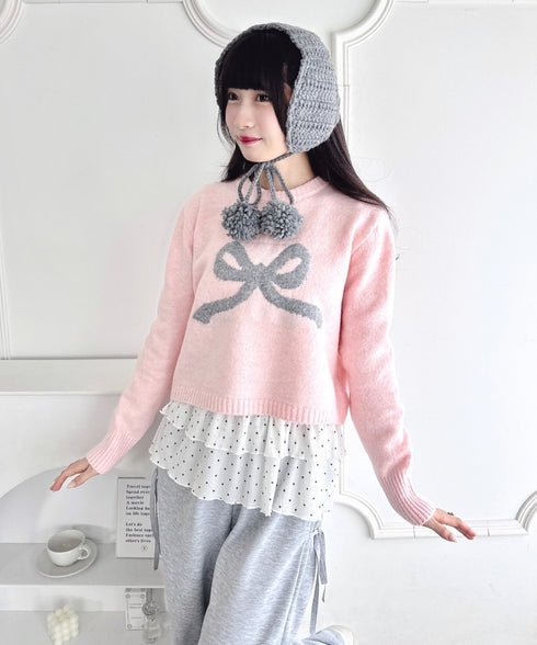 リボンジャガードニットトップス | LO2244062 | ピンク