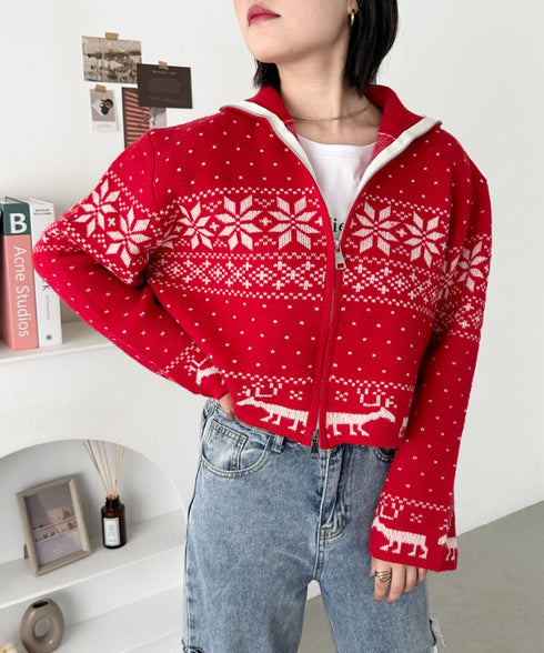 ノルディックカウチンジップニットカーディガン | CL2244021 | レッド