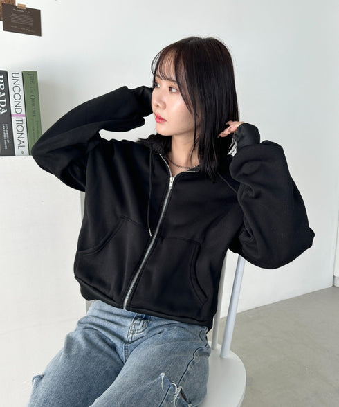 無地裏起毛ジップパーカー | CL2243189 | ブラック