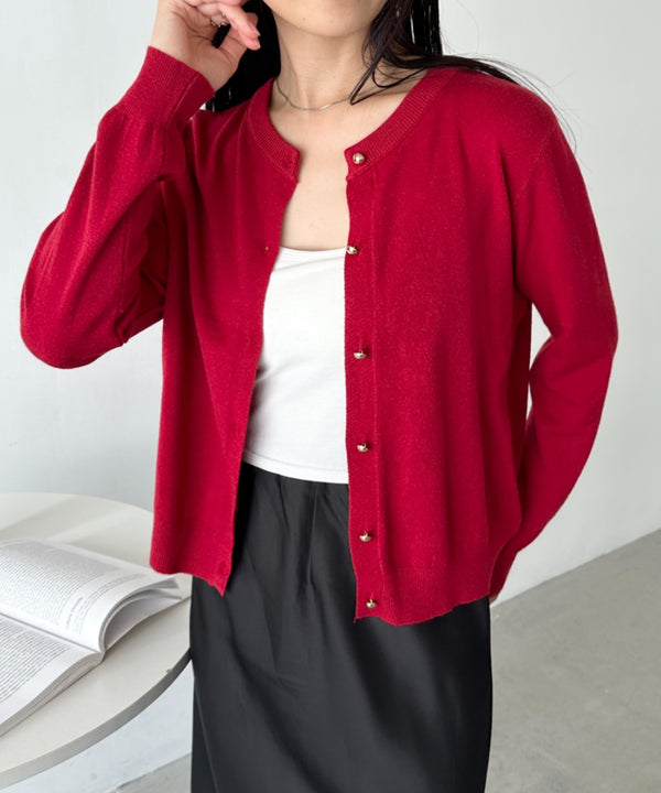クルーネックゴールドボタンニットカーディガン | CL2246007 | レッド