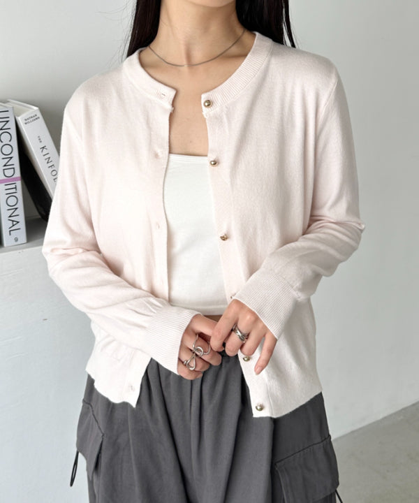 クルーネックゴールドボタンニットカーディガン | CL2246007 | ピンク