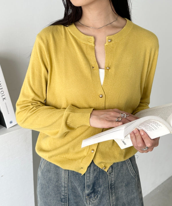 クルーネックゴールドボタンニットカーディガン | CL2246007 | イエロー