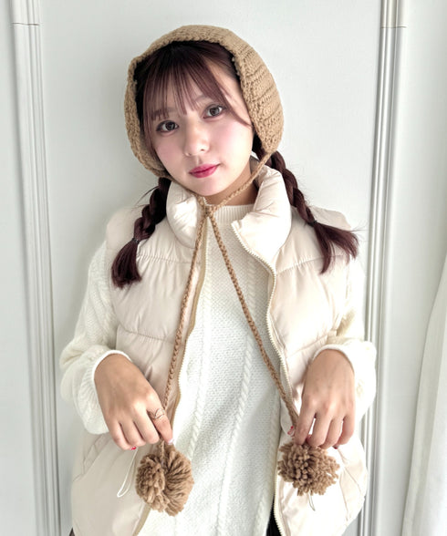 【5色展開】ポンポンリボンニットイヤーマフ | LO6244106 | ブラウン