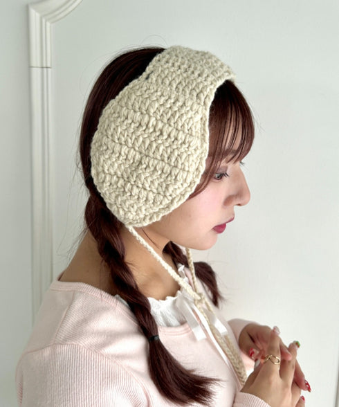 【5色展開】ポンポンリボンニットイヤーマフ | LO6244106 | アイボリー