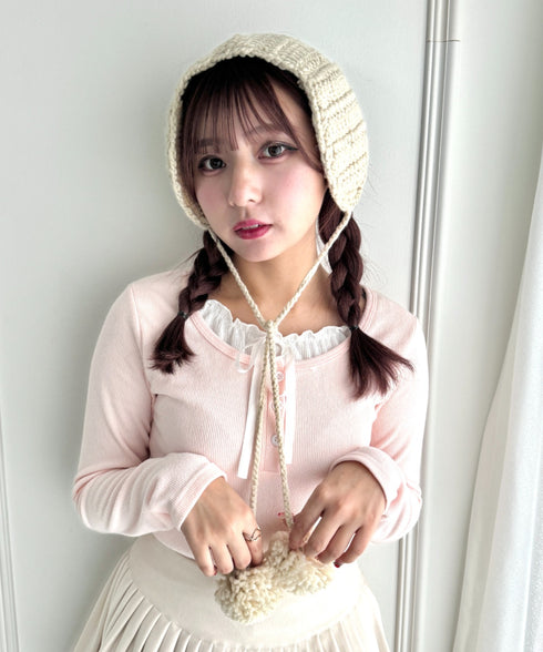 【5色展開】ポンポンリボンニットイヤーマフ | LO6244106 | アイボリー