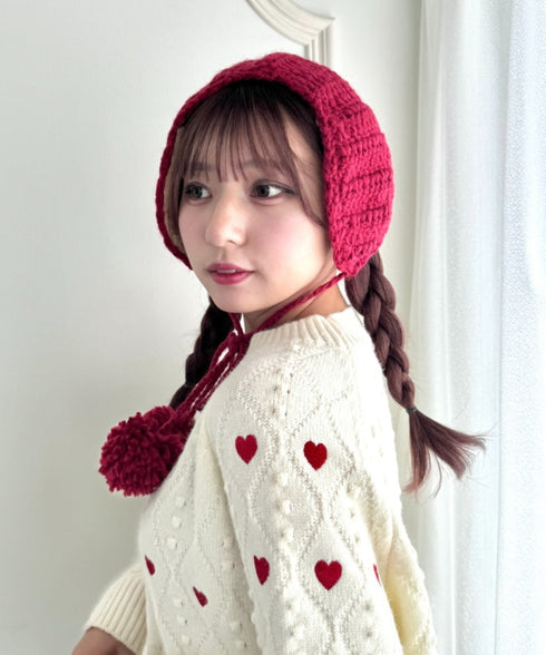 【5色展開】ポンポンリボンニットイヤーマフ | LO6244106 | レッド