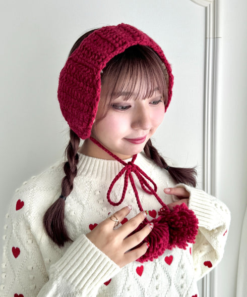 【5色展開】ポンポンリボンニットイヤーマフ | LO6244106 | レッド