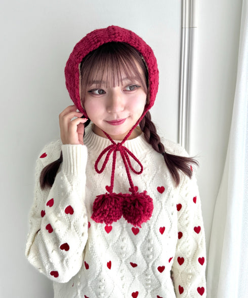 【5色展開】ポンポンリボンニットイヤーマフ | LO6244106 | レッド
