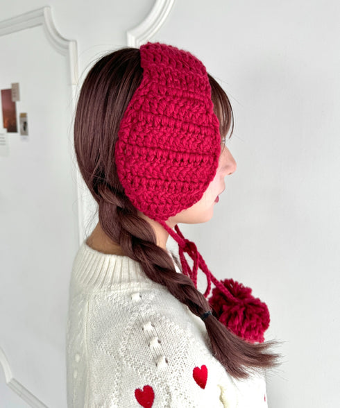 【5色展開】ポンポンリボンニットイヤーマフ | LO6244106 | レッド