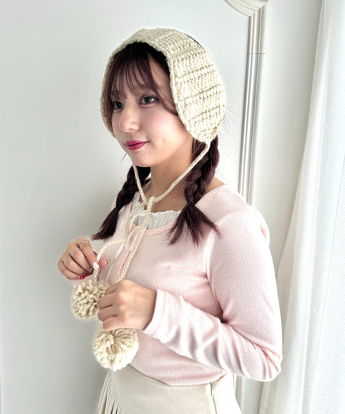 【5色展開】ポンポンリボンニットイヤーマフ | LO6244106 | アイボリー