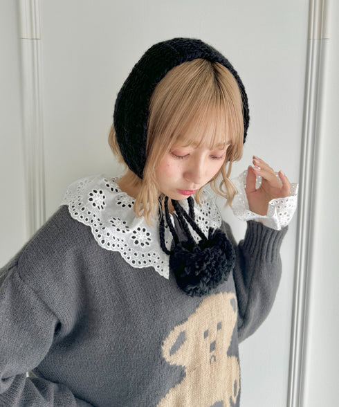 【5色展開】ポンポンリボンニットイヤーマフ | LO6244106 | ブラック