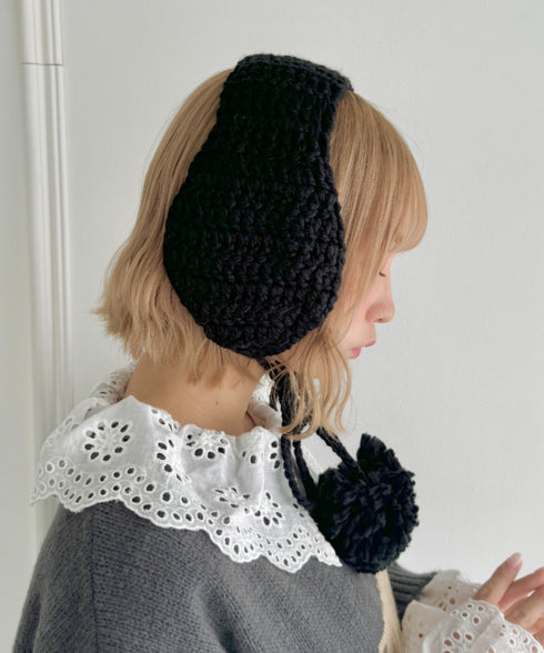 【5色展開】ポンポンリボンニットイヤーマフ | LO6244106 | ブラック