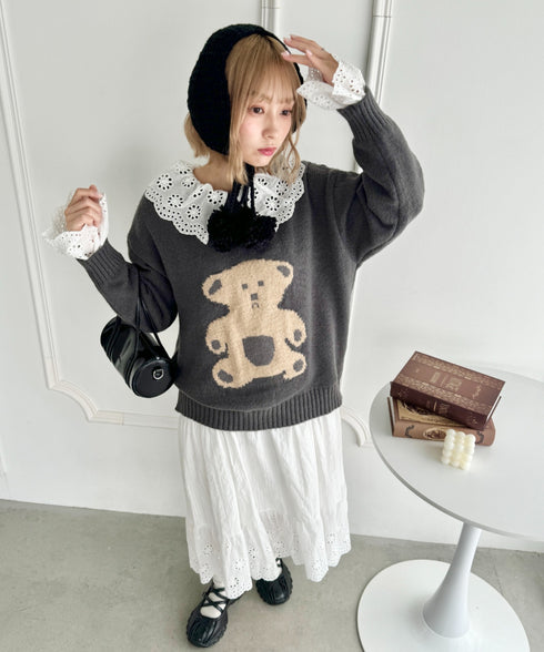 【5色展開】ポンポンリボンニットイヤーマフ | LO6244106 | ブラック