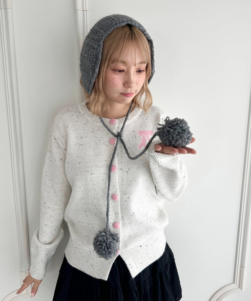 【5色展開】ポンポンリボンニットイヤーマフ | LO6244106 | グレー