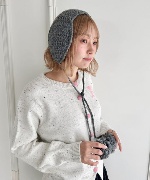 【5色展開】ポンポンリボンニットイヤーマフ | LO6244106 | グレー