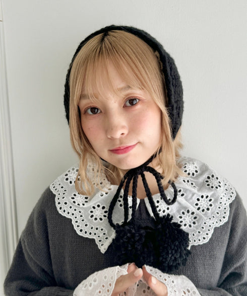 【5色展開】ポンポンリボンニットイヤーマフ | LO6244106 | ブラック