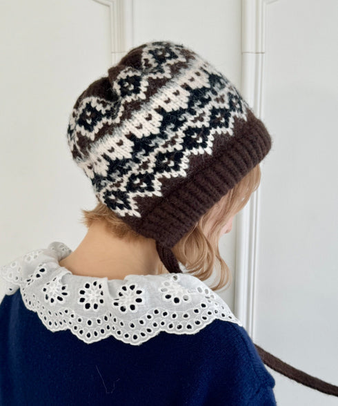 フェアアイル柄イヤーフラップビーニー | NU5244115 | ブラウン