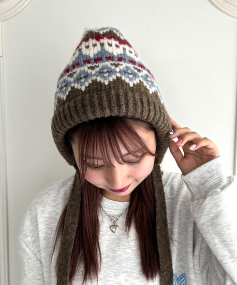 フェアアイル柄イヤーフラップビーニー | NU5244115 | カーキ