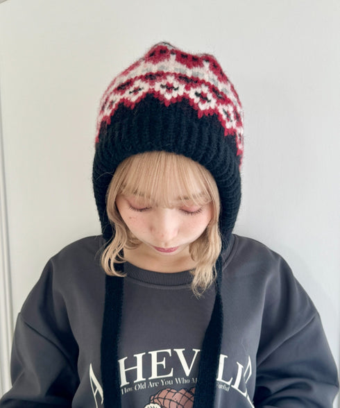 フェアアイル柄イヤーフラップビーニー | NU5244115 | ブラック