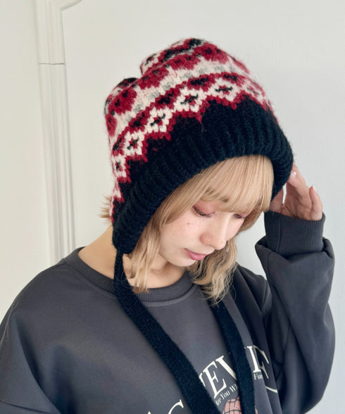 フェアアイル柄イヤーフラップビーニー | NU5244115 | ブラック