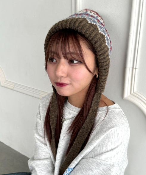 フェアアイル柄イヤーフラップビーニー | NU5244115 | カーキ