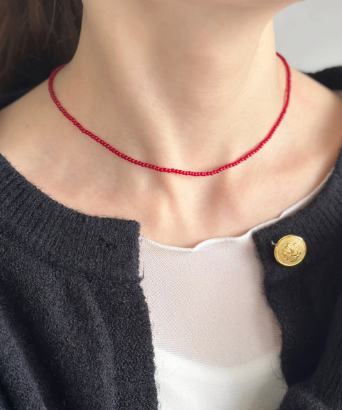 【4色展開】キラキラビーズチョーカーネックレス | SW4243080 | レッド