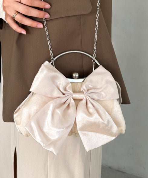 リボンモチーフ2WAYバッグ パーティーパーティーバッグ 結婚式 お呼ばれ オケージョン | MD1246041 | ピンクベージュ