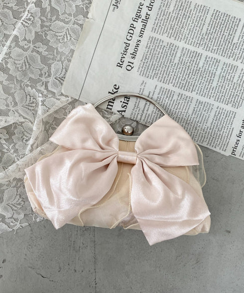 リボンモチーフ2WAYバッグ パーティーパーティーバッグ 結婚式 お呼ばれ オケージョン | MD1246041 | ピンクベージュ