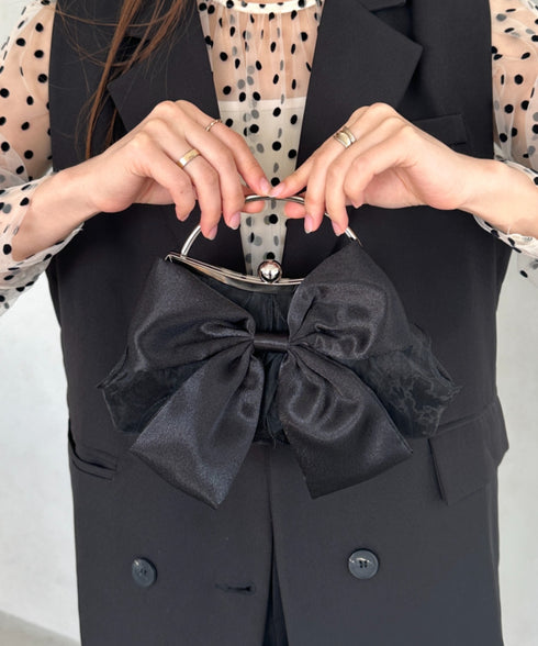 リボンモチーフ2WAYバッグ パーティーパーティーバッグ 結婚式 お呼ばれ オケージョン | MD1246041 | ブラック