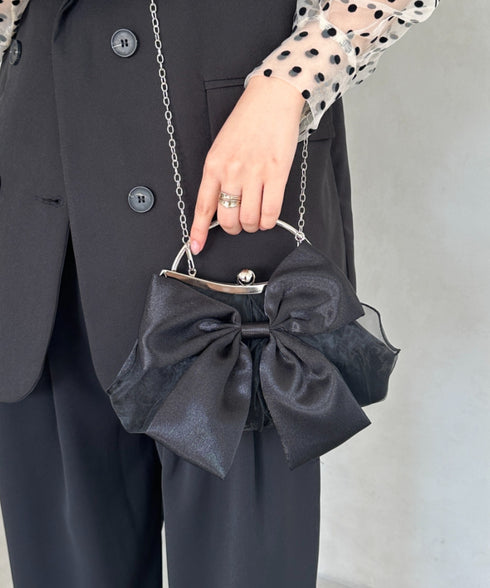 リボンモチーフ2WAYバッグ パーティーパーティーバッグ 結婚式 お呼ばれ オケージョン | MD1246041 | ブラック